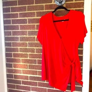 Bright red cross body side-tie V-neck shirt